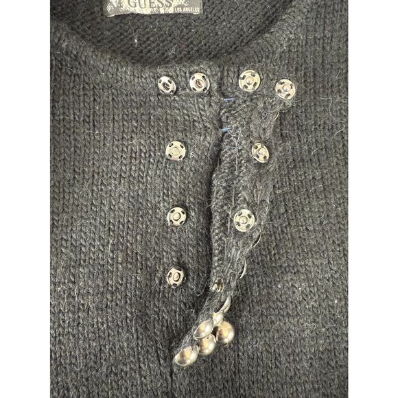 Guess Size XL Alpaca Wool Beaded Snap Button Knee Length Sweater Dress Black - Picture 8 of 11